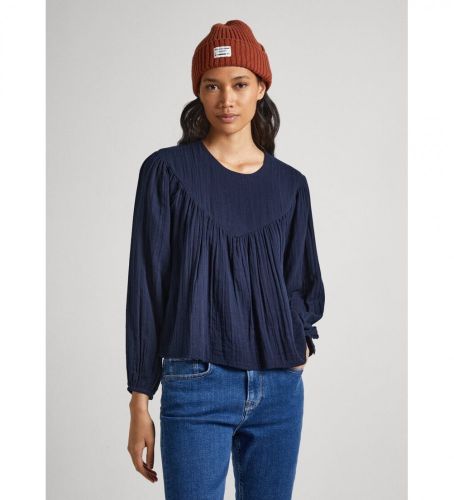 Til kvinder. PL304670 Bluse Inna navy (L), Casual, Bomuld, Lange ærmer, Blå - Pepe Jeans - Modalova