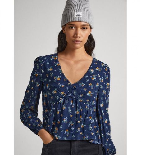 Til kvinder. PL304673 Navy Island-bluse (L), Casual, Viscose, Blomstret, Lange ærmer, Blå - Pepe Jeans - Modalova