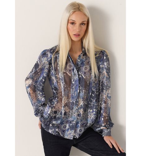 Til kvinder. 3655782 Langærmet, flydende pufærmet skjorte med blåt Paisley-print (XS), Casual, Polyester, Lange ærme - Victorio & Lucchino, V&L - Modalova