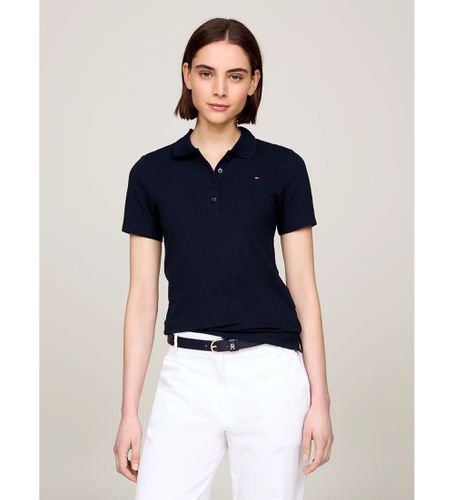 Til kvinder. WW0WW42047 1985 navy polo shirt (L), Casual, Korte ærmer, Økologisk bomuld, Bæredygtig, Blå - Tommy Hilfiger - Modalova