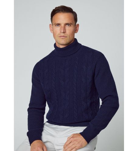 Til mænd. HM702995 Marine kabel rulle pullover (3XL), Casual, Bomuld, Lange ærmer, Blå - Hackett London - Modalova