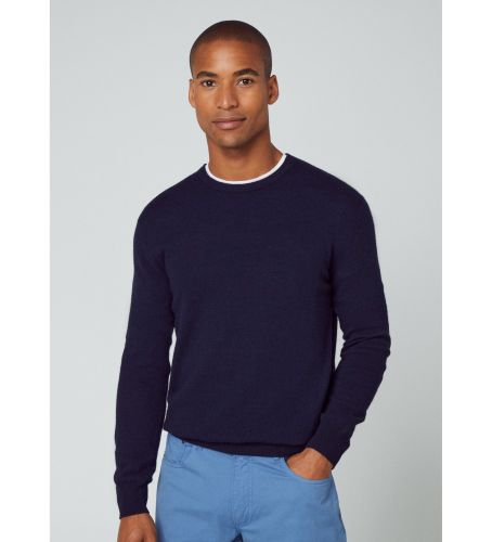 Til mænd. HM703028 Merino Cash Mix navy jumper (S), Casual, Bomuld, Klassisk, Lange ærmer, Blå - Hackett London - Modalova