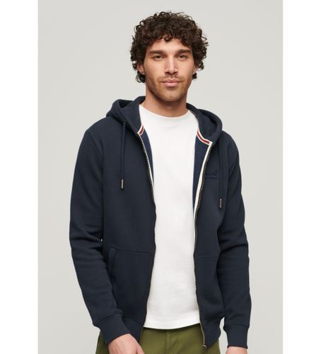 Til mænd. M2013116B Sweatshirt med hætte, lynlås og logo Essential Navy (M), Casual, Bomuld, Lange ærmer, Blå - Superdry - Modalova