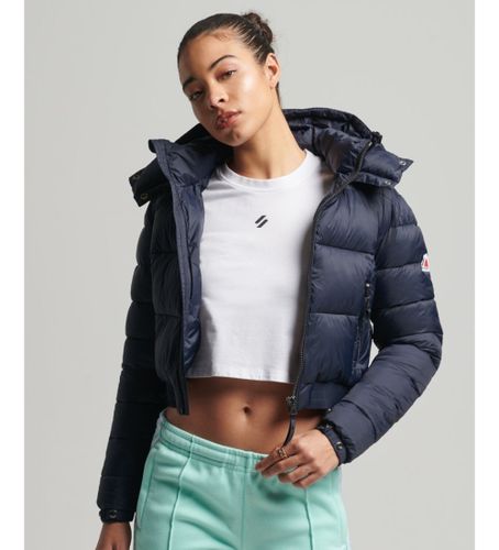 Til kvinder. W5011001A Kort jakke med hætte Fuji navy (M), Casual, Nylon, Blå - Superdry - Modalova