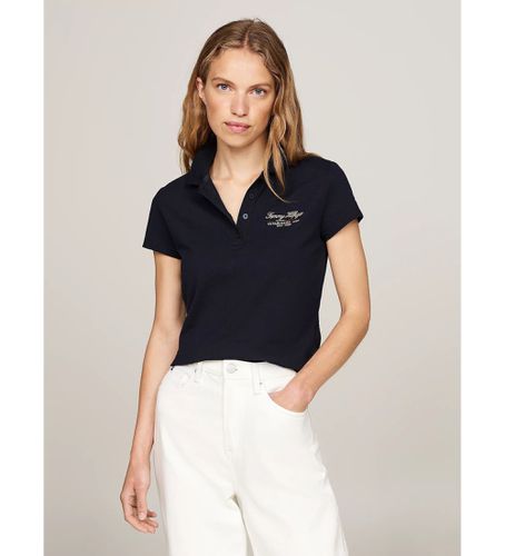 Til kvinder. WW0WW43624 Slim fit poloshirt med logo i navy Script-skrifttype (L), Casual, Korte ærmer, Økologisk bomuld, Bæred - Tommy Hilfiger - Modalova