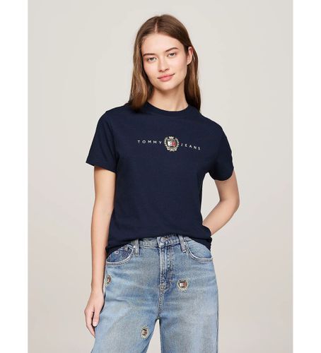 Til kvinder. DW0DW18795 Tommy Prep navy t-shirt med rund hals (L), Casual, Bomuld, Korte ærmer, Blå - Tommy Jeans - Modalova