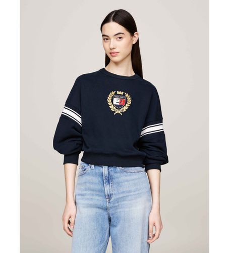 Til kvinder. DW0DW18772 Tommy Prep navy baggy sweatshirt (L), Casual, Økologisk bomuld, Bæredygtig, Blå - Tommy Jeans - Modalova