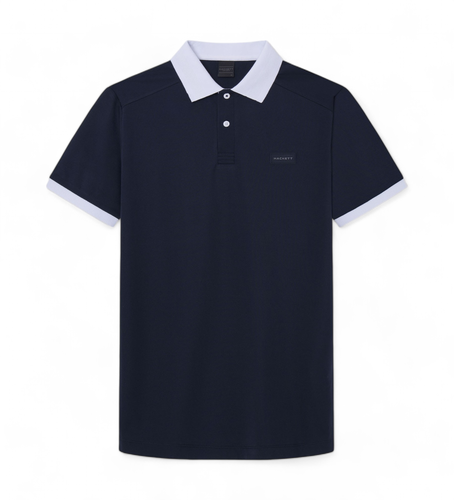 Til mænd. HM563365 Hs kontrastfarvet navy poloshirt (XS), Casual, Bomuld, Korte ærmer, Blå - Hackett London - Modalova