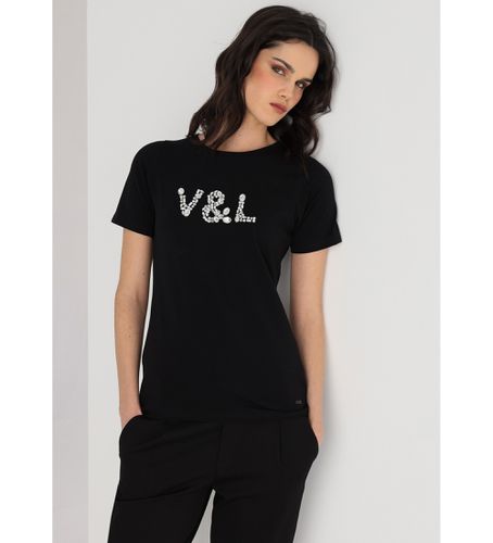 Til kvinder. 320188062 Kortærmet T-shirt med juvel-logo (XS), Casual, Bomuld, Korte ærmer - Victorio & Lucchino, V&L - Modalova