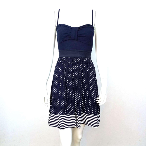 Robe dos nus, marine / pois blanc / Rayures - Fines bretelles - T34 - Cache Cache - Modalova