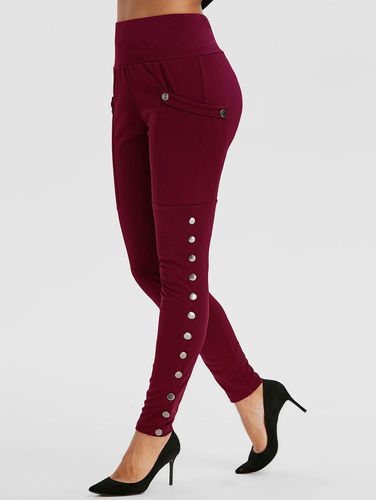 Women High Waisted Pocket Snap Button Side Leggings Clothing S - DressLily.com - Modalova