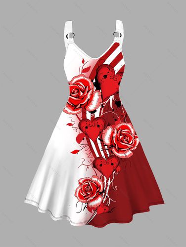 Women Plus Size Valentine's Day Allover Rose Heart Print Dress V Neck O-Ring A Line Dress Clothing Online 2x / us 18 - DressLily.com - Modalova