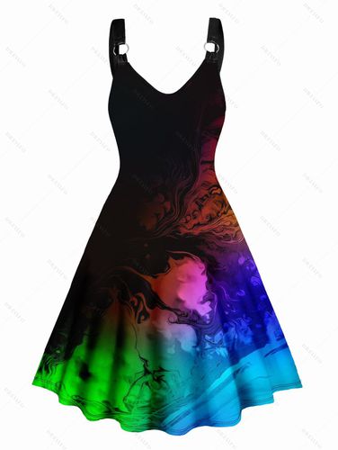 Women Colorful Print V Neck Dress O Ring Straps Sleeveless A Line Summer Dress Clothing Xl / us 10 - DressLily.com - Modalova