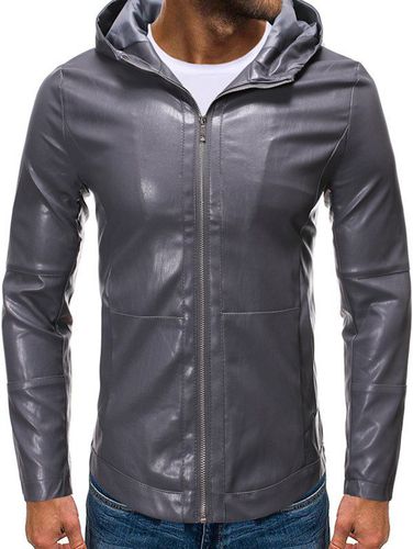 Men Jackets Coat Hooded Zip Up Faux Leather Jacket Clothing Online 2xl - DressLily.com - Modalova