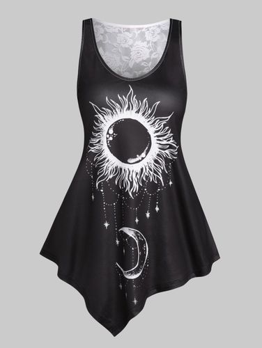 Dresslily Women Asymmetrical Lace Sheer Moon and Sun Tank Top Clothing Xxl - DressLily.com - Modalova