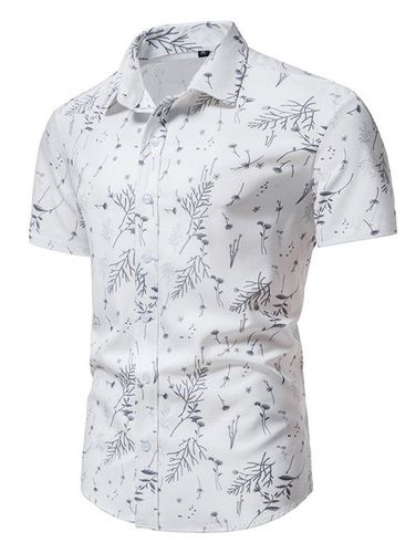 Clothing Online Casual Summer Shirt Leaf Flower Print Turn Down Collar Short Sleeve Button Up Shirt Xl - DressLily.com - Modalova
