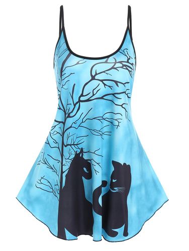 Dresslily Women Gothic Tank Top Black Cat Tree Branches Tie Dye Print Tank Top Backless Long Tank Top Clothing Xl - DressLily.com - Modalova