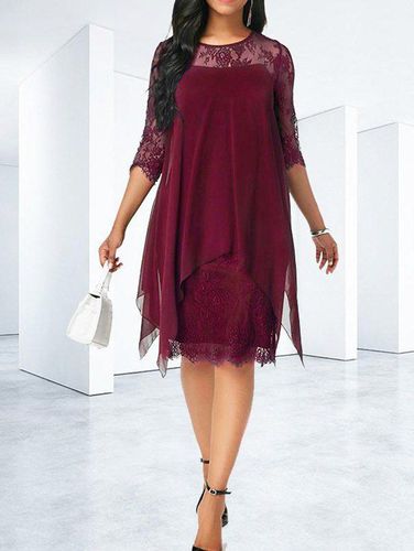 Women Sheer Lace Panel Chiffon Dress Long Sleeve Asymmetric Dress Clothing Xxl - DressLily.com - Modalova