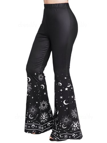 Dresslily Celestial Sun Moon Star Print Flare Pants Elastic Waist Casual Long Pants Fashion Clothing M - DressLily.com - Modalova