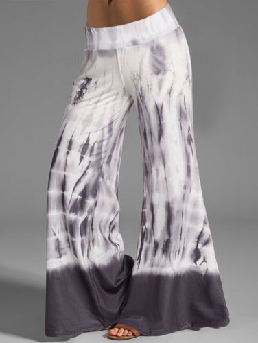 Women Tie Dye Print Wide Leg Pants Elastic Low Waist Casual Long Flare Pants Clothing M - DressLily.com - Modalova