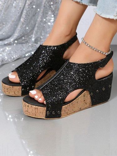 Fashion Women's Glitter Wedge Heels Buckle Strap Open Toe Outdoor Sandals - DressLily.com - Modalova