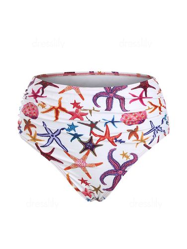 Dresslily Women Starfish Print Swimsuit Briefs High Waisted Ruched Swimwear Bottom Swimsuit M - DressLily.com - Modalova