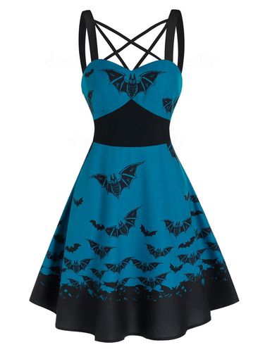 Halloween Bat Print Criss Cross High Waisted Cami Dress - DressLily.com - Modalova