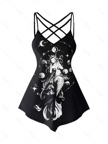 Dresslily Women Tops Mermaid Print Tank Top Adjustable Lattice Strap Asymmetrical Top Clothing Online Xl - DressLily.com - Modalova