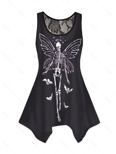 Dresslily Women Tops Skeleton Print Tank Top Asymmetrical Hem Round Neck Casual Top Clothing Online S - DressLily.com - Modalova