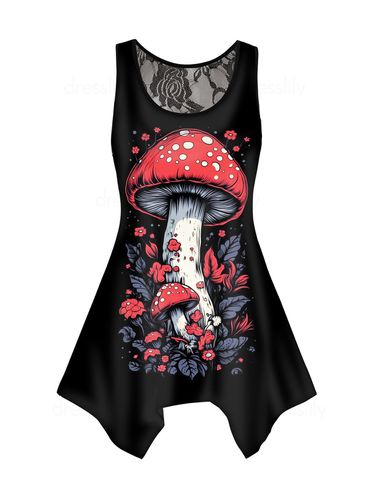 Dresslily Women Mushroom Print Tank Top U Neck Asymmetrical Hem Casual Top Clothing L - DressLily.com - Modalova