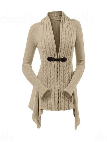 Women Cable Knit Buckle Asymmetrical Cardigan Clothing S - DressLily.com - Modalova