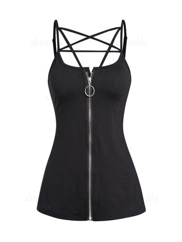 Dresslily Women Tops O Ring Zip Fly Camisole Crisscross Adjustable Spaghetti Strap Tank Top Clothing Online M - DressLily.com - Modalova
