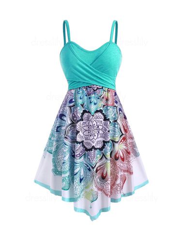 Dresslily WomenFRDresslily Plus Size & Curve Dress Bohemian Dress Flower Print Crossover A Line Midi Dress Clothing Online 3x - DressLily.com - Modalova