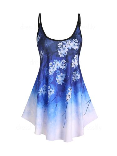 Dresslily Women Flower Print Tank Top Asymmetrical Hem Skirted Cami Top Summer Casual Top Clothing Xxl - DressLily.com - Modalova