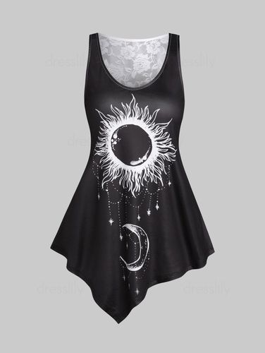 Dresslily Women Asymmetrical Lace Sheer Moon and Sun Tank Top Clothing Xl - DressLily.com - Modalova