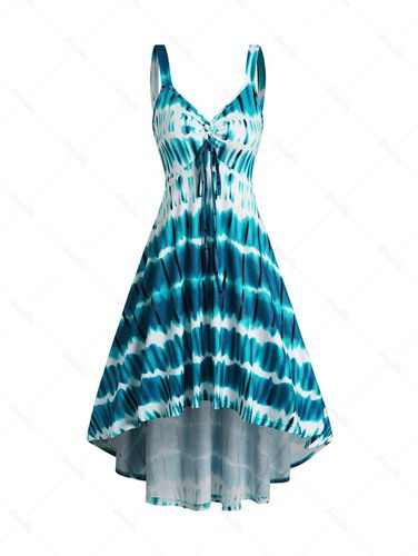 Dresslily Women Tie Dye Cinched Tied High Low Midi Cami Dress Clothing M - DressLily.com - Modalova