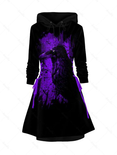 Dresslily Women Halloween Colorblock Hoodie Dress Crow Print Lace Up A Line Mini Dress Clothing S / us 4 - DressLily.com - Modalova