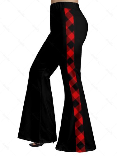 Women Plus Size Plaid Print Flare Pants Colorblock Middle Waist Pants Clothing Online 2x / us 18 - DressLily.com - Modalova