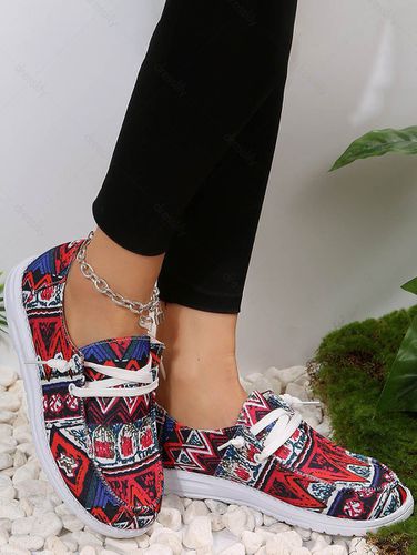Fashion Women's Tribal Allover Print Lace Up Slip On Flat Canvas Shoes - DressLily.com - Modalova