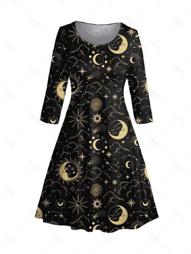 Women Plus Size & Curve Midi Dress Celestial Sun Moon Star Clouds Allover Print A Line Dress Clothing Online 3x / us 20 - DressLily.com - Modalova