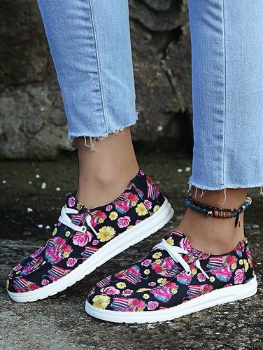 Fashion Women's Flower Print Lace Up Slip On Flat Shoes - DressLily.com - Modalova