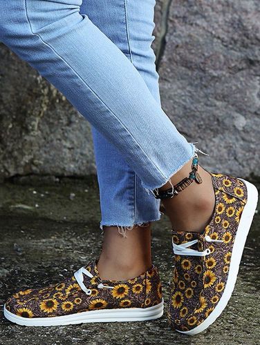 Fashion Women's Flower Print Lace Up Slip On Flat Shoes - DressLily.com - Modalova