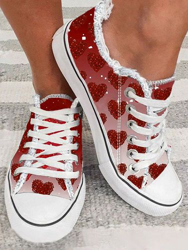 Fashion Women's Heart Print Lace Up Walking Casual Flat Sport Shoes - DressLily.com - Modalova