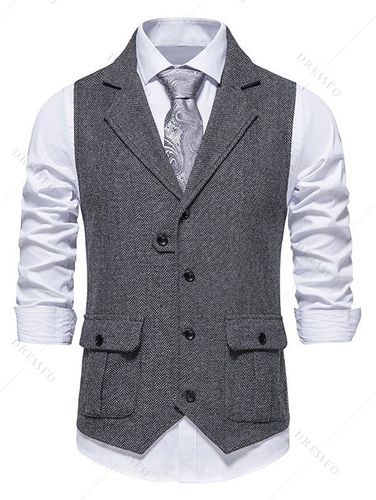 Men Vests Waistcoats Chevron Single Breasted Vest Flap Pocket Lapel Collar Back Buckle Vest Clothing Online S - DressLily.com - Modalova