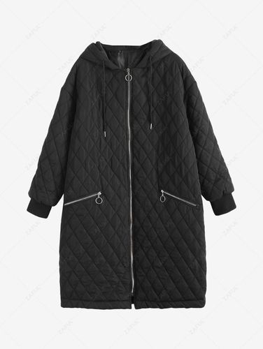 Women Jackets Long Hooded Zippered Pockets Quilted Coat L - ZAFUL Product Catalog (GBP) - Modalova