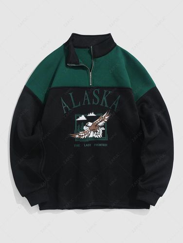 Mens Streetwear Vintage ALASKA Graphic Eagle Printed Colorblock Fleece Quarter Zip Sweatshirt Xl - ZAFUL - Modalova