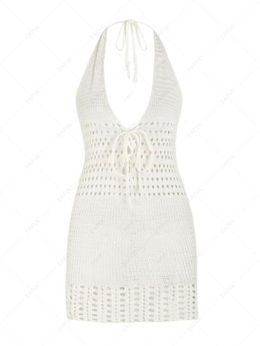 Vestido de Playa de Halter de Tejido con Cuello de Ganchillo Sin Espalda - ZAFUL - Modalova