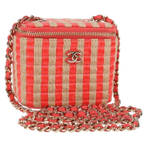 Classic Vanity Case With Chain Striped Raffia And Jute Canvas Shoulder Bag Bag (Pre-Owned) - Chanel - Modalova