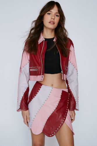 Womens Real Leather Studded Scallop Hem Mini Skirt - - 6 - Nasty Gal - Modalova