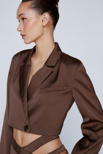 Womens Premium Satin Cropped Blazer - - 4 - Nasty Gal - Modalova
